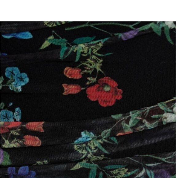 ALICE + OLIVIA DELORA FLORAL RUCHED STRETCH MESH BODY-CON BLACK DRESS sz 4 - Picture 7 of 11
